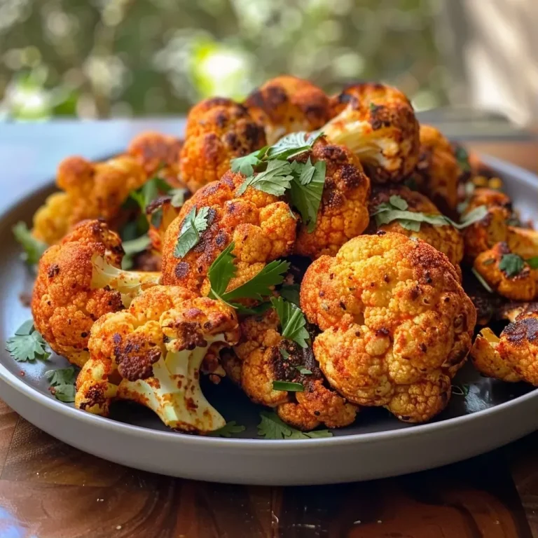 ['Close-up view of golden browned air-fried cauliflower florets.', 'A side photo showcasing crispy cooked cauliflower seasoned with spices.', 'Juicy air-fried cauliflower exhibiting a savory texture and color.', 'Detailed image of seasoned cauliflower bites, perfectly crisped in an air fryer.']