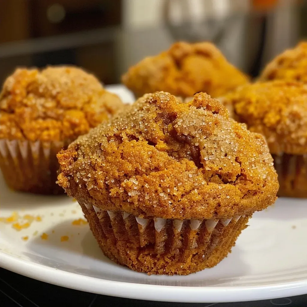 ['Close-up view of golden-brown Air Fryer Pumpkin Muffins with a soft texture.', 'Side perspective of moist Air Fryer Pumpkin Muffins showcasing their rich color.', 'Delicious Air Fryer Pumpkin Muffins in a close-up shot, highlighting their flavorful spices.', 'Juicy Air Fryer Pumpkin Muffins arranged attractively, emphasizing their appetizing appearance.']