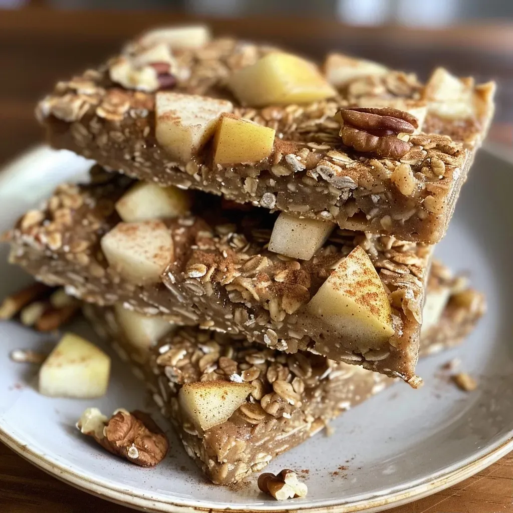Close-up view of apple cinnamon protein bars showcasing their chewy texture and crisp edges.