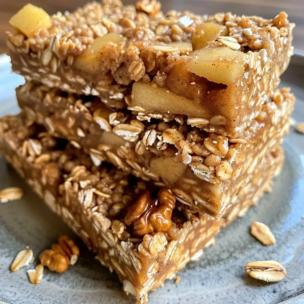 Close-up view of apple cinnamon protein bars showcasing their chewy texture and crisp edges.