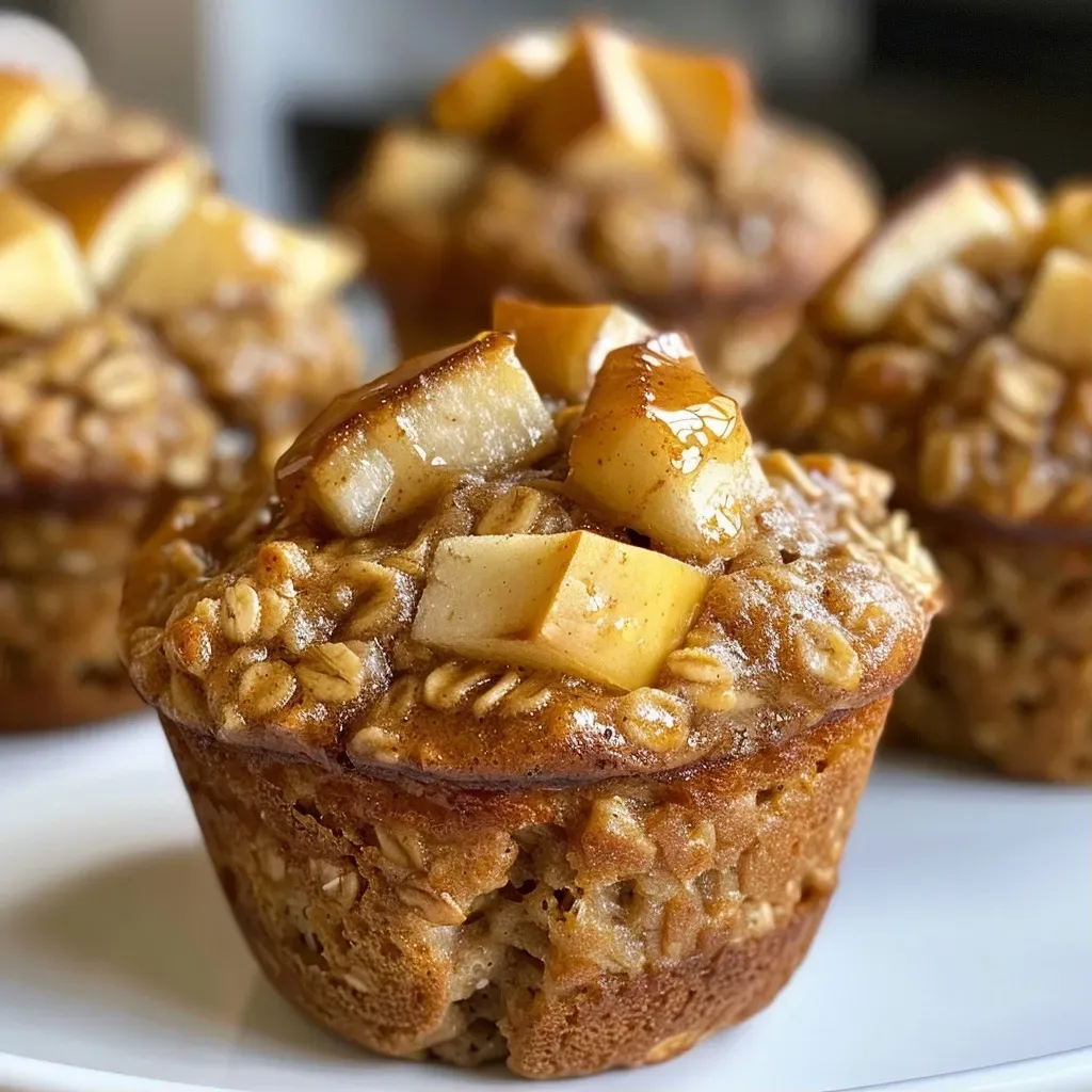 ['Close-up of baked Apple Cinnamon Protein Muffins with visible apple chunks and a golden-brown top.', 'Side view of freshly baked muffins showcasing a moist texture and sprinkled cinnamon on top.', 'A delicious array of Apple Cinnamon Protein Muffins arranged on a plate, highlighting their fluffy interior.', 'Detailed view of homemade muffins featuring diced apples and a dusting of cinnamon.']