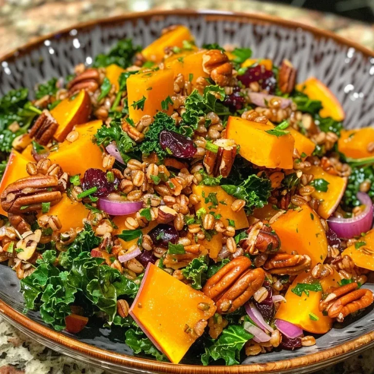 ['A vibrant Autumn Farro Salad with colorful ingredients arranged beautifully on a plate.', 'Close-up view of a delicious Autumn Farro Salad featuring diced apples, pumpkin, and leafy greens.', 'An enticing bowl of Autumn Farro Salad showcasing honeycrisp apples and chopped kale.', 'Freshly prepared Autumn Farro Salad with bright colors and varied textures from seasonal ingredients.']