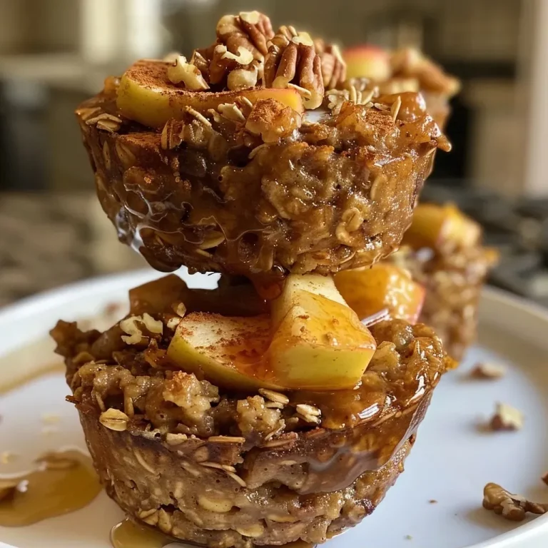 ['Close-up of baked apple cinnamon oatmeal cups with a golden-brown top and visible apple pieces.', 'Side view of oatmeal cups filled with cinnamon and apple, showcasing their texture and color.', 'A delicious arrangement of baked oatmeal cups, highlighting the apple chunks and a sprinkle of cinnamon on top.', 'Juicy baked apple cinnamon oatmeal cups with a slightly crisp exterior and soft, moist interior.']