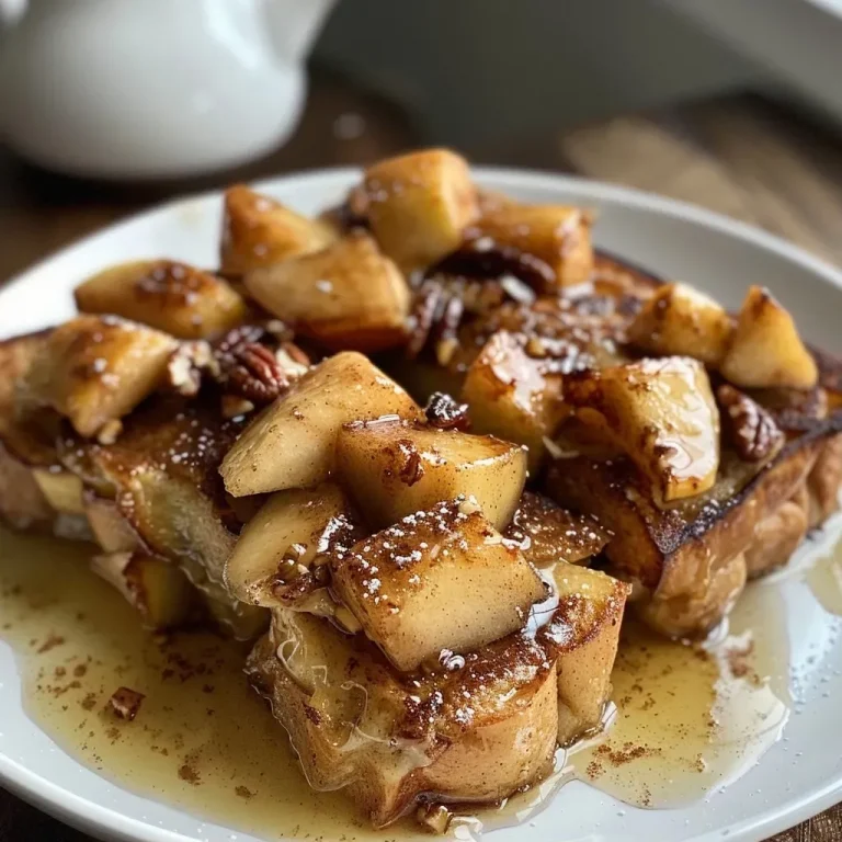 ['Close-up view of Baked Cinnamon Apple French Toast with apple slices and cranberries.', 'Side view of Baked Cinnamon Apple French Toast topped with cinnamon and pecans.', 'Juicy Baked Cinnamon Apple French Toast with a golden crust and apple garnishes.', 'Delicious slice of Baked Cinnamon Apple French Toast, showcasing its rich texture and toppings.']