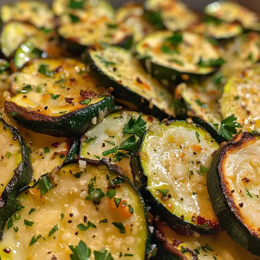 ['Close-up view of baked zucchini slices, golden brown with a sprinkle of cheese and herbs.', 'Side perspective of juicy baked zucchini, showcasing its tender texture and garnished with parsley.', 'Deliciously baked zucchini rounds, lightly crisped and topped with parmesan and herbs.', 'Freshly baked zucchini slices arranged on a plate, glistening with olive oil and spices.']