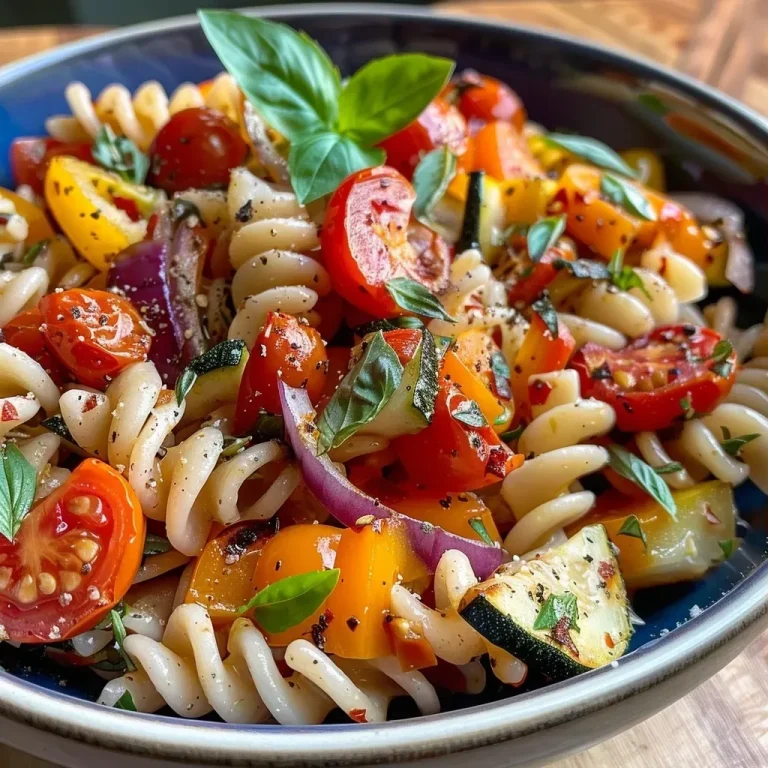 ['Close-up view of creamy roasted veggie pasta with colorful vegetables.', 'Juicy bowl of pasta featuring roasted tomatoes, bell peppers, and zucchini.', 'Side view of a hearty dish of creamy pasta topped with fresh basil.', 'Delicious tagliatelle adorned with vibrant roasted vegetables and cream.']