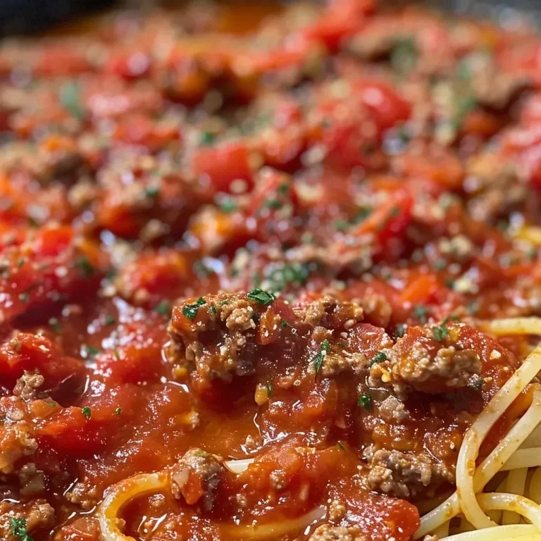 ['A close-up view of a rich, red homemade spaghetti sauce in a bowl.', 'Juicy homemade spaghetti sauce with visible herbs and tomatoes, captured from the side.', 'A side profile of healthy spaghetti sauce with a smooth texture and vibrant color.', 'A detailed shot of hearty spaghetti sauce mixing ground beef and fresh ingredients.']