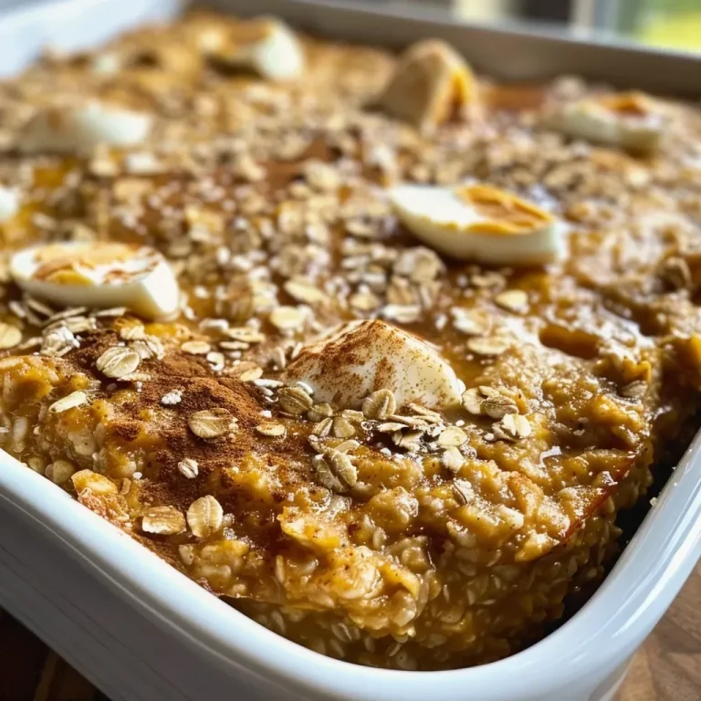 ['Close-up view of a slice of Healthy Pumpkin Baked Oatmeal with creamy texture.', 'Side view of Healthy Pumpkin Baked Oatmeal topped with a drizzle of maple syrup.', 'Delicious-looking serving of pumpkin baked oatmeal in a warm tone.', 'Healthy Pumpkin Baked Oatmeal slice with hints of spices and creamy filling.']
