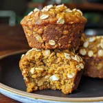 ['Close-up side view of healthy pumpkin oat muffins, showcasing their texture and chocolate chips.', 'Juicy pumpkin oat muffins with a golden brown exterior and dark chocolate chunks visible.', 'A side view of freshly baked pumpkin oat muffins with a soft, moist interior and topped with chocolate chips.', 'Deliciously baked pumpkin oat muffins highlighted in a close-up photo, displaying their appetizing appearance.']