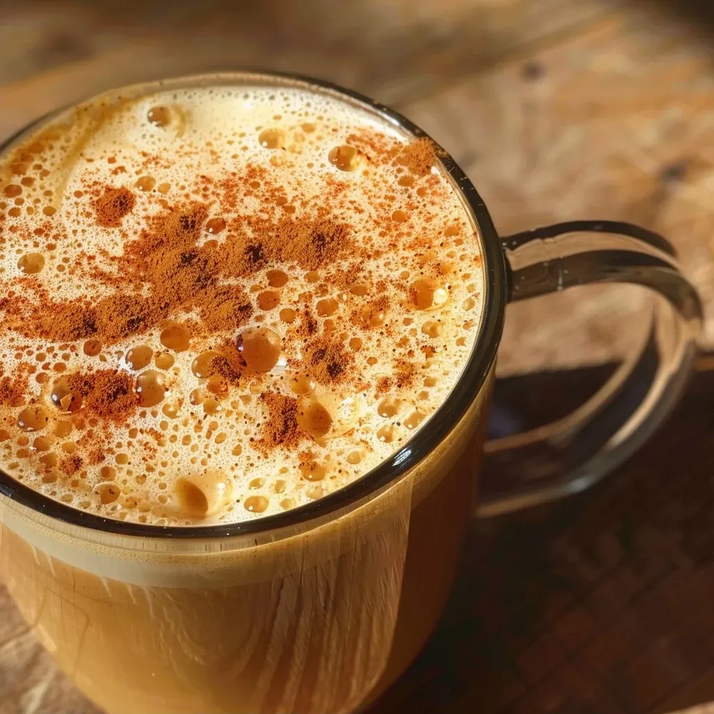 ['Close-up view of a healthy pumpkin spice latte in a clear glass.', 'Side view of a creamy pumpkin spice latte topped with whipped cream and spice.', 'Delicious pumpkin spice latte in a stylish cup with a warm autumn backdrop.', 'Frosty pumpkin spice latte made with almond milk, garnished with cinnamon.']