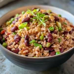 ['Close-up view of a serving of Instant Pot Rice and Peas with vivid colors.', 'Side angle of a bowl filled with steaming Instant Pot Rice and Peas, showing ingredients.', 'Detailed image of Instant Pot Rice and Peas garnished with fresh herbs, highlighting textures.', 'Mouth-watering Instant Pot Rice and Peas in a bowl, featuring a mix of beans and rice.']