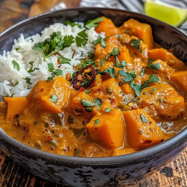 ['A close-up view of a bowl filled with vibrant One Pot Pumpkin Curry, featuring chunks of pumpkin and green herbs.', 'A side view of a steaming bowl of One Pot Pumpkin Curry garnished with cilantro and lime wedges.', 'A colorful serving of One Pot Pumpkin Curry showcasing the rich orange hues of pumpkin and creamy coconut milk.', 'An appetizing bowl of vegan One Pot Pumpkin Curry with tofu and a sprinkle of fresh herbs on top.']