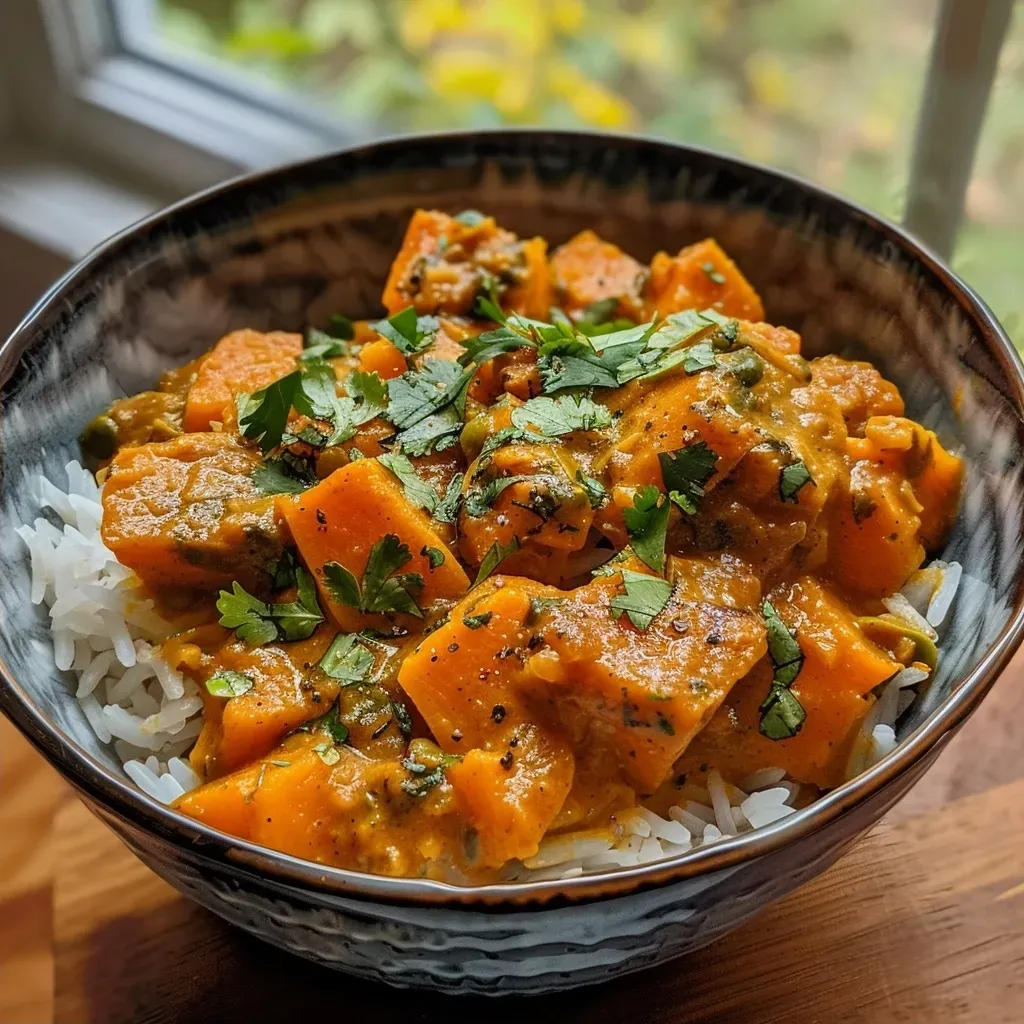['A close-up view of a bowl filled with vibrant One Pot Pumpkin Curry, featuring chunks of pumpkin and green herbs.', 'A side view of a steaming bowl of One Pot Pumpkin Curry garnished with cilantro and lime wedges.', 'A colorful serving of One Pot Pumpkin Curry showcasing the rich orange hues of pumpkin and creamy coconut milk.', 'An appetizing bowl of vegan One Pot Pumpkin Curry with tofu and a sprinkle of fresh herbs on top.']