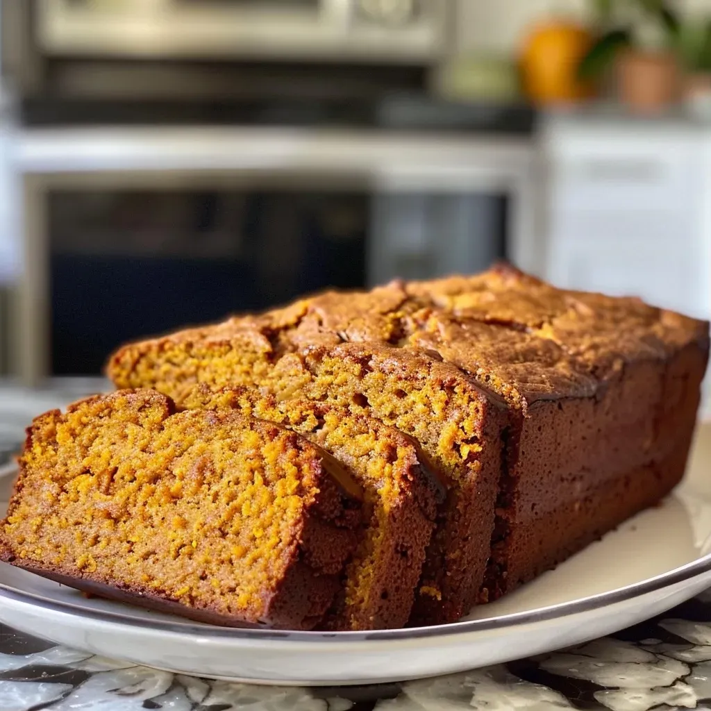 ['Close-up view of a slice of moist Protein Pumpkin Bread on a wooden surface.', 'Side view of hearty Protein Pumpkin Bread with a golden crust and flecks of pumpkin spice.', 'A slice of Protein Pumpkin Bread showcasing its soft texture and rich pumpkin color.', 'Delicious Protein Pumpkin Bread displayed on a plate, garnished with pumpkin seeds.']