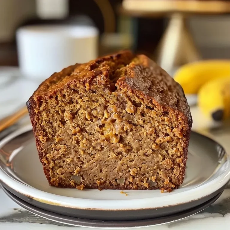 ['A close-up side view of a loaf of moist Pumpkin Banana Bread.', 'A slice of Pumpkin Banana Bread showcasing its texture and ingredients.', 'Side view of a golden-brown Pumpkin Banana Bread loaf with a soft interior.', 'A detailed shot of Pumpkin Banana Bread highlighting its rich, inviting color.']
