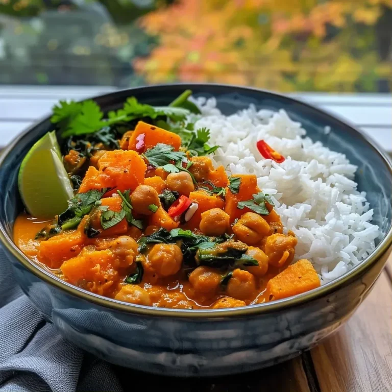 ['Close-up view of a vibrant pumpkin curry in a one-pot dish, showcasing chunks of pumpkin and chickpeas.', 'Side view of a steaming bowl of pumpkin curry with coconut milk, garnished with fresh cilantro, captured on an iPhone 15 Pro.', 'Delicious pumpkin curry packed with spices, featuring a mix of vegetables and chickpeas, displayed in a rustic pot.', 'Inviting image of a one-pot pumpkin curry, highlighting its creamy texture and colorful ingredients.']