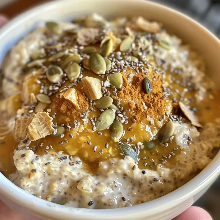 ['Close-up of creamy pumpkin overnight oats in a glass bowl with a spoon.', 'Side view of a serving of pumpkin overnight oats topped with chia seeds.', 'Delicious pumpkin overnight oats with a smooth texture, garnished with cinnamon.', 'Thick pumpkin overnight oats in a bowl, showcasing ingredients like maple syrup and pumpkin.']