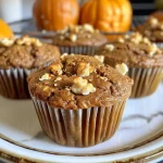 ['Close-up view of moist Pumpkin Protein Muffins with chocolate chips.', 'Side view of freshly baked Pumpkin Protein Muffins showcasing a golden brown crust.', 'Delicious Pumpkin Protein Muffins displayed on a plate, highlighting their texture.', 'Juicy Pumpkin Protein Muffins, rich in color, with a few muffins stacked together.']