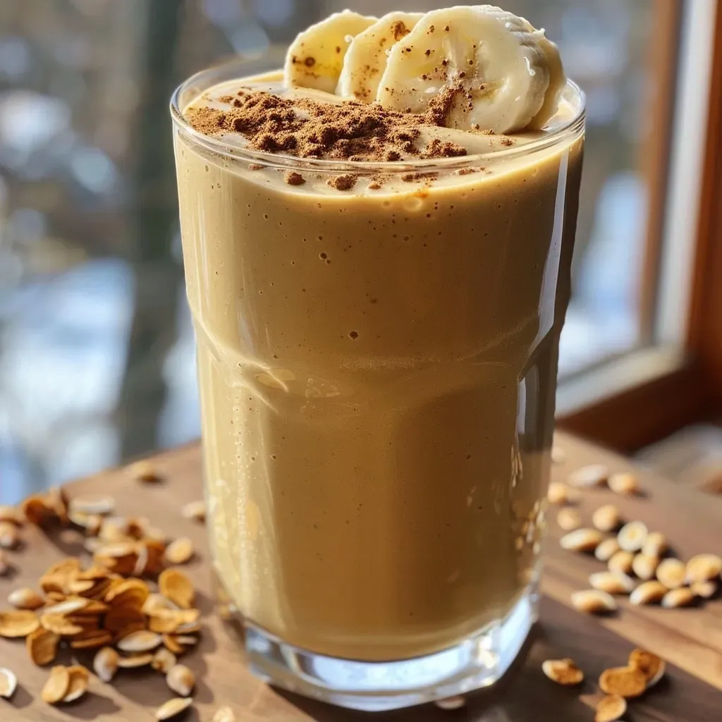 ['Close-up view of a creamy pumpkin protein shake in a glass with ice.', 'Side view of a vibrant orange pumpkin protein shake topped with spices.', 'Close-up shot of a delicious pumpkin protein shake with a smooth texture.', 'Side view of a pumpkin protein shake with ingredients visible in the background.']