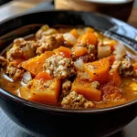 ['Close-up of a bowl of Slow Cooker Pumpkin and Turkey Stew with visible chunks of turkey and vibrant orange pumpkin puree.', 'Side view of a hearty Slow Cooker Pumpkin and Turkey Stew showcasing spices and ingredients, garnished attractively.', 'A bowl filled with steaming Slow Cooker Pumpkin and Turkey Stew, featuring diced onion and herbs on top.', 'Close-up of a comforting Slow Cooker Pumpkin and Turkey Stew highlighting its creamy texture and rich colors.']