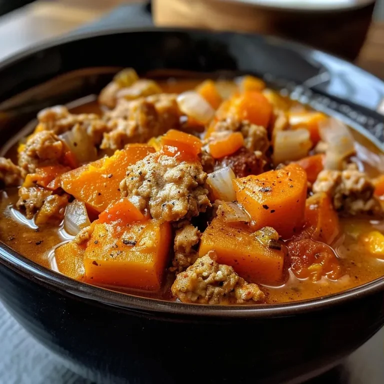 ['Close-up of a bowl of Slow Cooker Pumpkin and Turkey Stew with visible chunks of turkey and vibrant orange pumpkin puree.', 'Side view of a hearty Slow Cooker Pumpkin and Turkey Stew showcasing spices and ingredients, garnished attractively.', 'A bowl filled with steaming Slow Cooker Pumpkin and Turkey Stew, featuring diced onion and herbs on top.', 'Close-up of a comforting Slow Cooker Pumpkin and Turkey Stew highlighting its creamy texture and rich colors.']