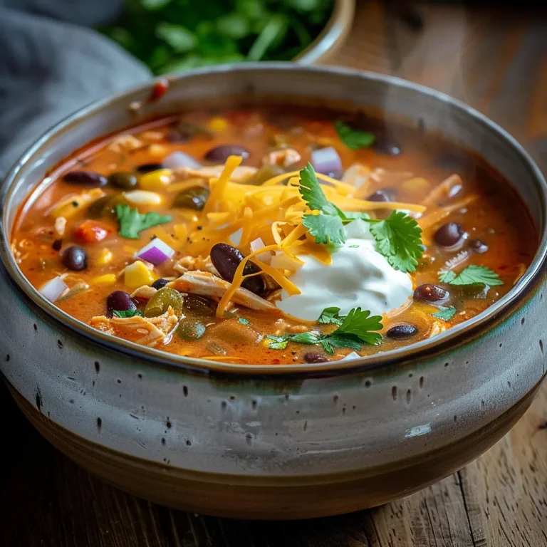 ['Close-up view of a bowl of Slow-Cooker Chicken Enchilada Soup with vibrant ingredients.', 'Side view of a steaming bowl of enchilada soup topped with cheese and cilantro.', 'Juicy chicken enchilada soup presented in a rustic bowl, highlighting texture and color.', 'A hearty bowl of chicken enchilada soup garnished with fresh toppings, showcasing its ingredients.']