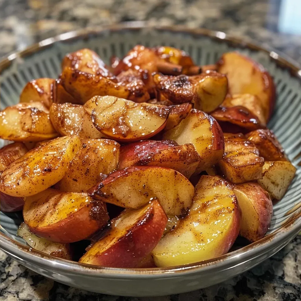 Juicy slices of Gala apples cooked in an air fryer, topped with melted butter.