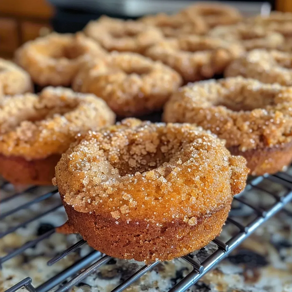 Side view of freshly baked apple cider donut muffins, showcasing their fluffy texture and warm color.