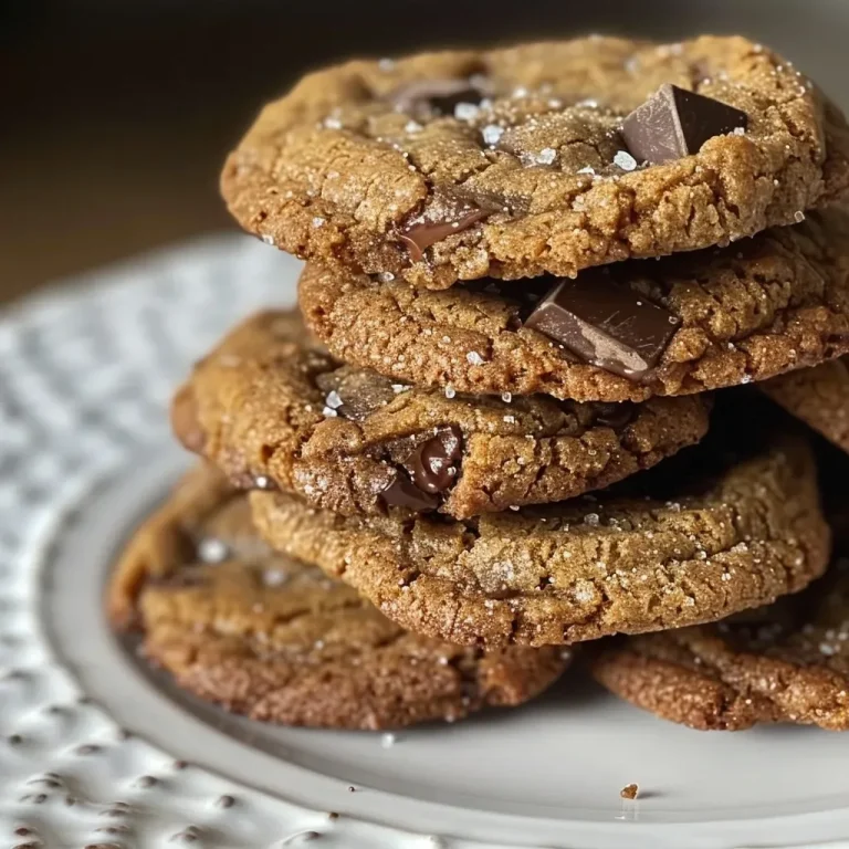 Close-up view of brown butter chocolate chip cookies with a golden-brown exterior on a rustic wooden surface.