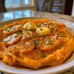 Close-up of creamy Brown Butter Sweet Potato Mash in a bowl.