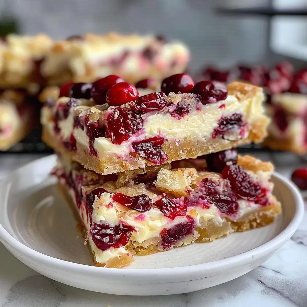 Side view of a delectable Cranberry Bliss Bar with visible Craisins and white chocolate chips.