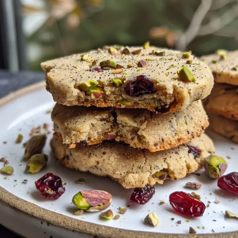 Close-up view of Cranberry Pistachio Shortbread Cookies with a golden-brown texture.