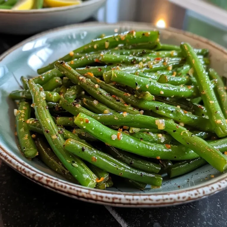 Quick and Delicious Air Fryer Green Beans for Any Meal Close-up view of air-fried green beans, glistening with olive oil and seasoning.