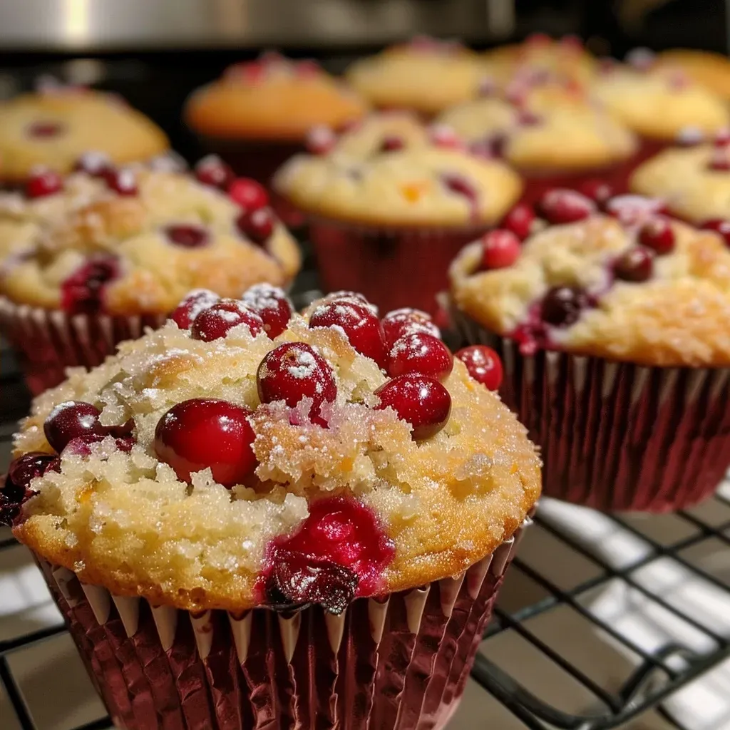 Juicy gluten-free cranberry orange muffin with visible cranberry pieces and orange zest.