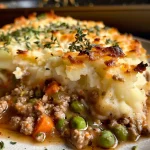 Close-up view of a juicy Ground Turkey Shepherd's Pie with a golden crust.