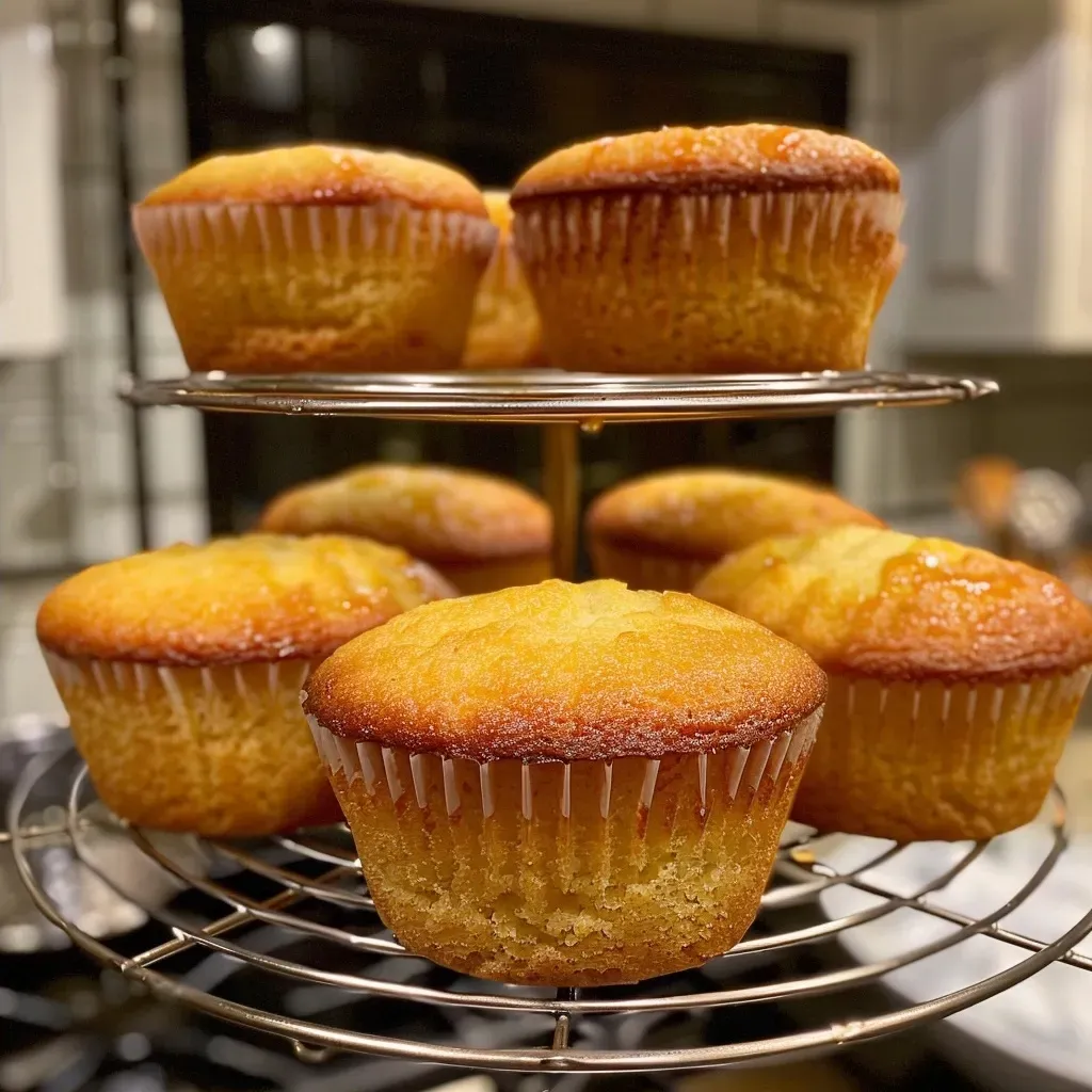Close-up of moist Honey Butter Cornbread Muffins showing a fluffy texture and rich golden color.