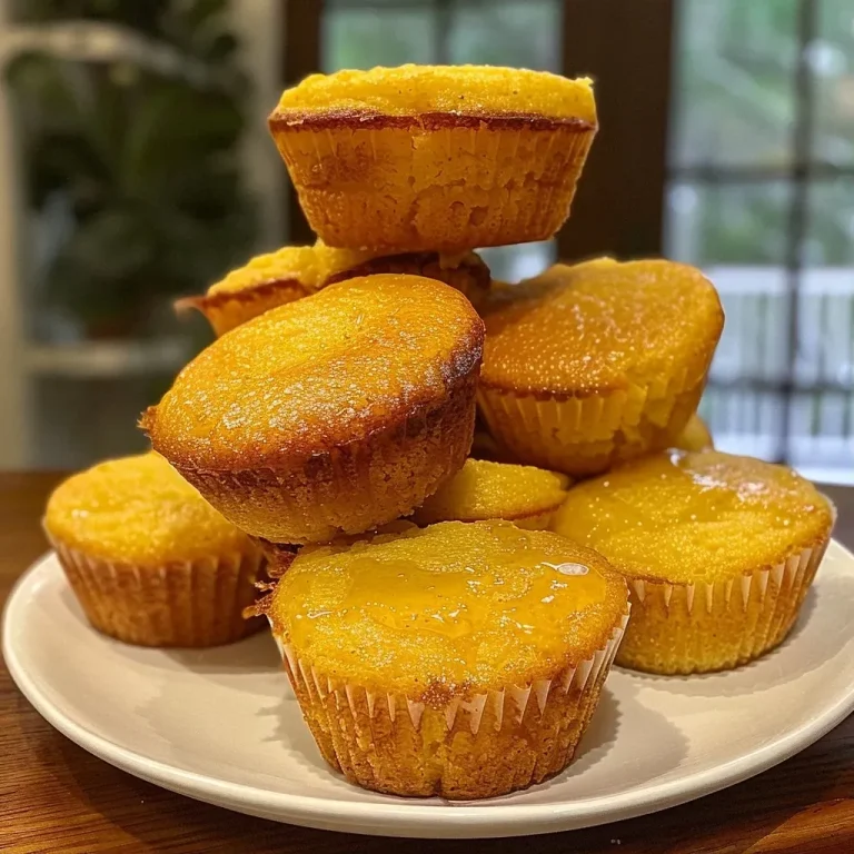 Close-up view of moist honey butter cornbread with a golden crust.