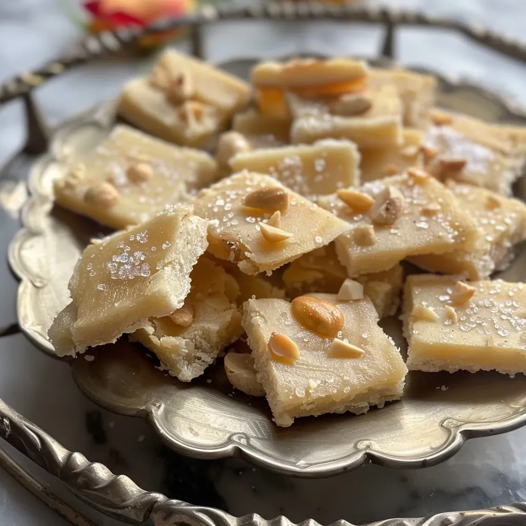 A side view of Kaju Katli with a shiny finish, highlighting its delicate texture.