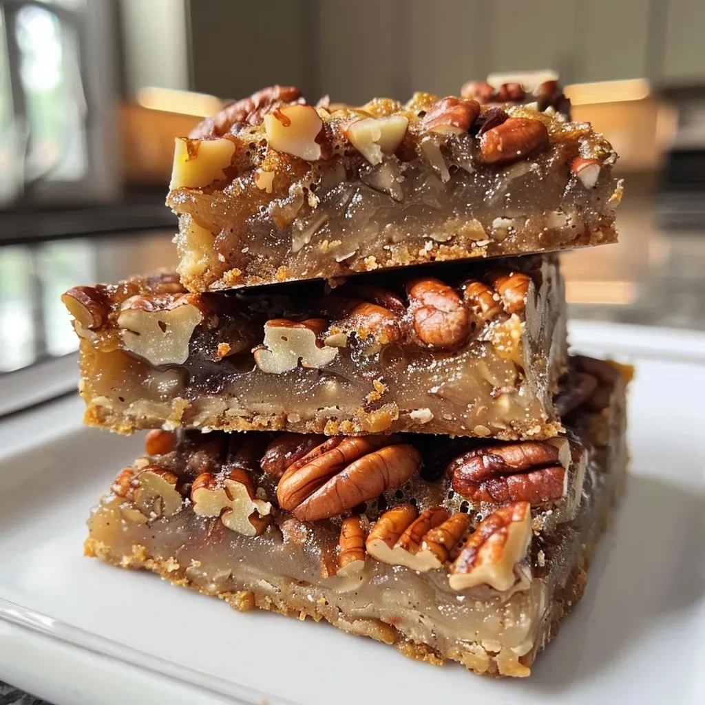 Close-up of delicious Keto Pecan Pie Bars, showcasing a crunchy texture and nutty appearance.