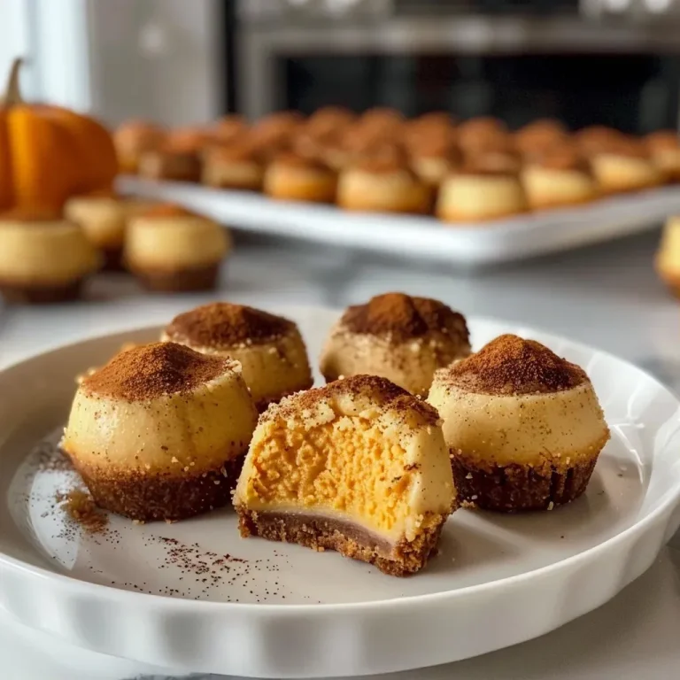 Close-up view of keto pumpkin cheesecake bites on a plate, highlighting their rich texture.