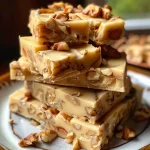 Close-up view of creamy Maple Walnut Fudge with visible walnut pieces.