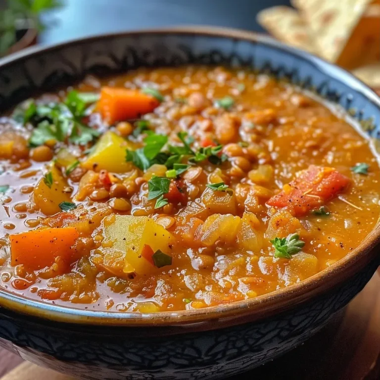 Nourishing Middle Eastern Lentil Soup: A Cozy Weeknight Staple Close-up of a bowl of Middle Eastern Lentil Soup with diced vegetables and spices.
