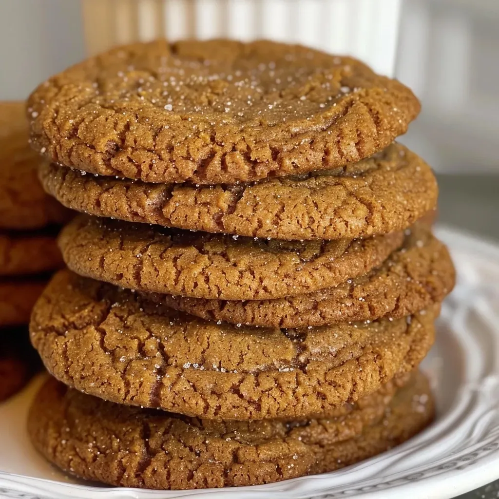 Close-up view of Molasses Spice Cookies, showcasing their rich, dark color and textured surface.