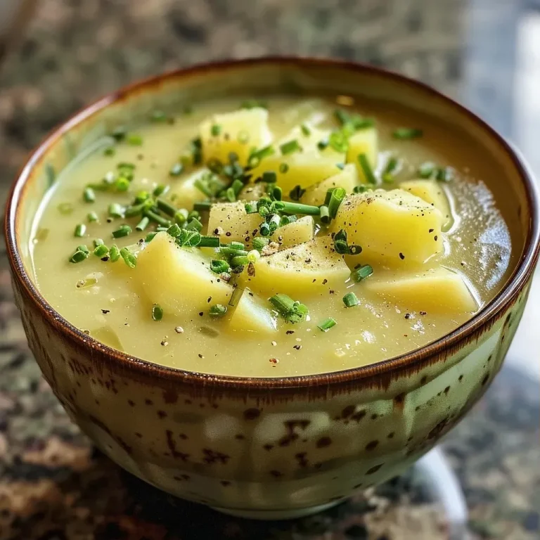 A close-up side view of a creamy potato leek soup in a bowl, garnished with fresh parsley.