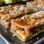 A side view of a freshly baked Salted Caramel Apple Pie with a golden brown crust.