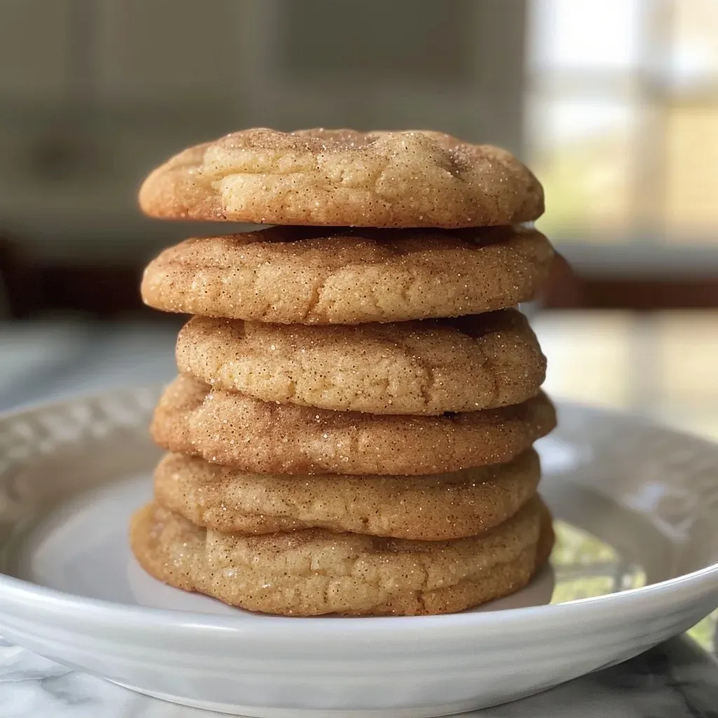 Side profile of plump, delicious snickerdoodle cookies coated in cinnamon sugar.