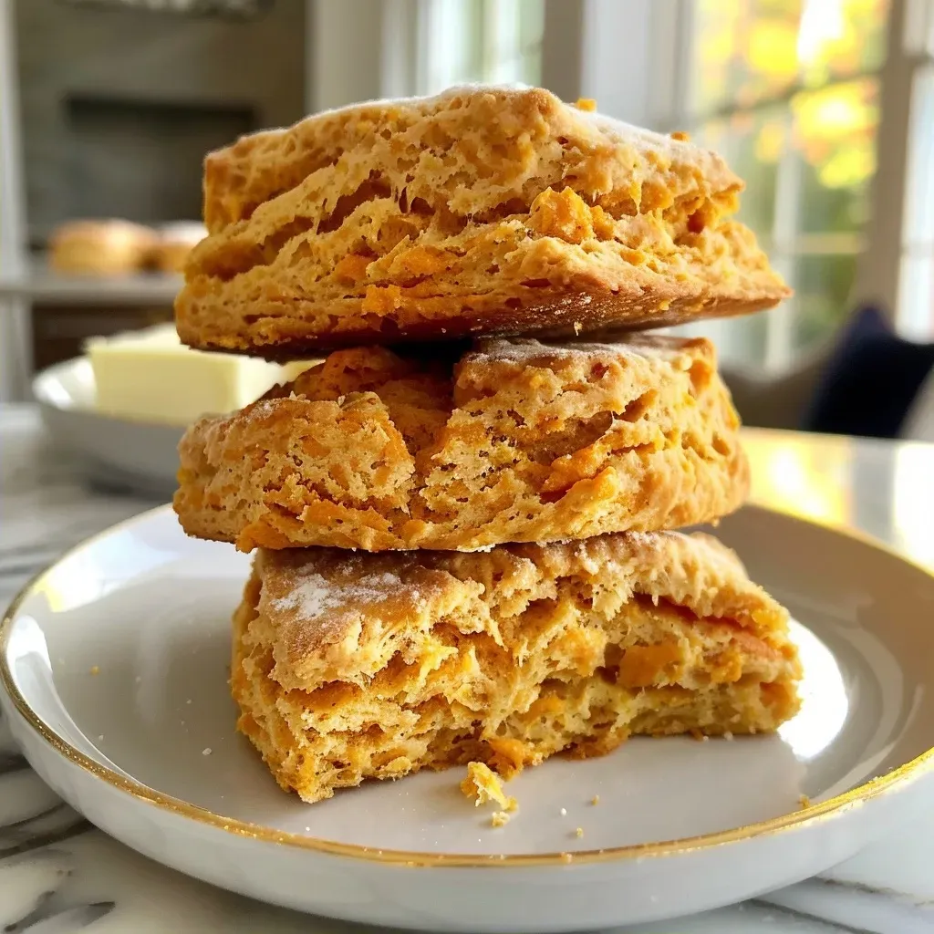 Juicy sweet potato biscuits showcasing a buttery surface and fluffy interior.