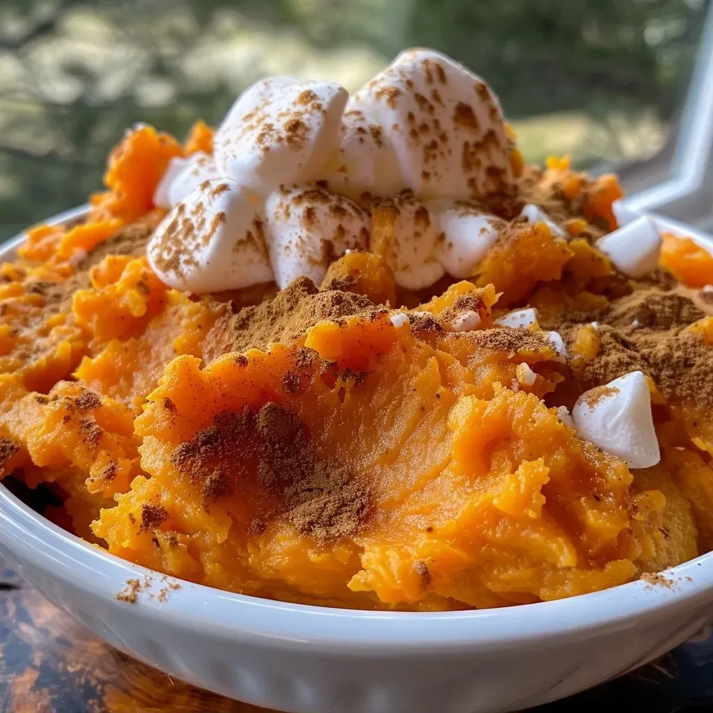 Side view of Sweet Potato Fluff, showcasing its creamy texture and vibrant orange color.
