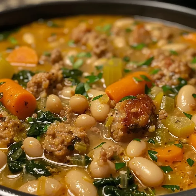 Comforting Tuscan White Bean Soup: A Hearty Hug in a Bowl Close-up of a bowl of Tuscan White Bean Soup with colorful vegetables and herbs.